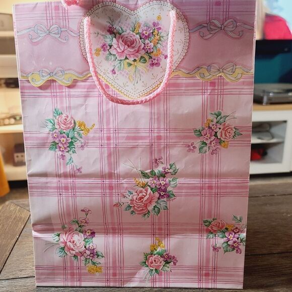 Vintage 1980's Pink Girly Pastel Floral Kawaii Gift Bag Ribbon Bow - Picture 3 of 16